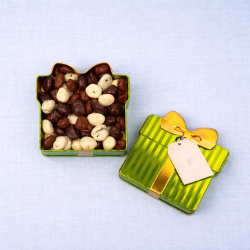 Cadeaublik gemengde chocolade rozijnen 