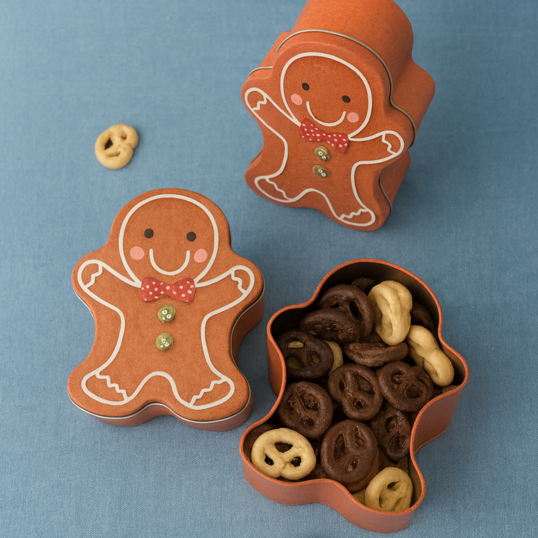 Cadeaublik peperkoekmannetje choco pretzels