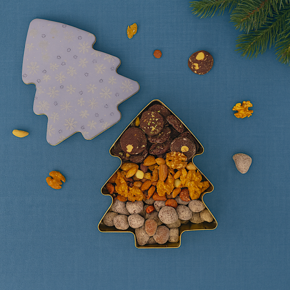 Kerstboom cadeaublik pure noten & gedroogd fruit