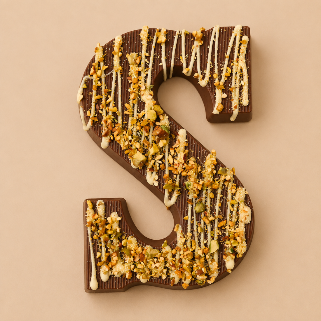 Luxe chocoladeletter puur pistache topping