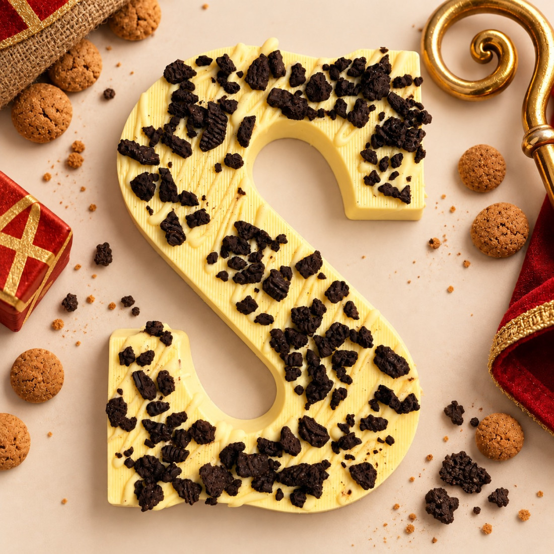 Luxe chocoladeletter wit met oreo topping 