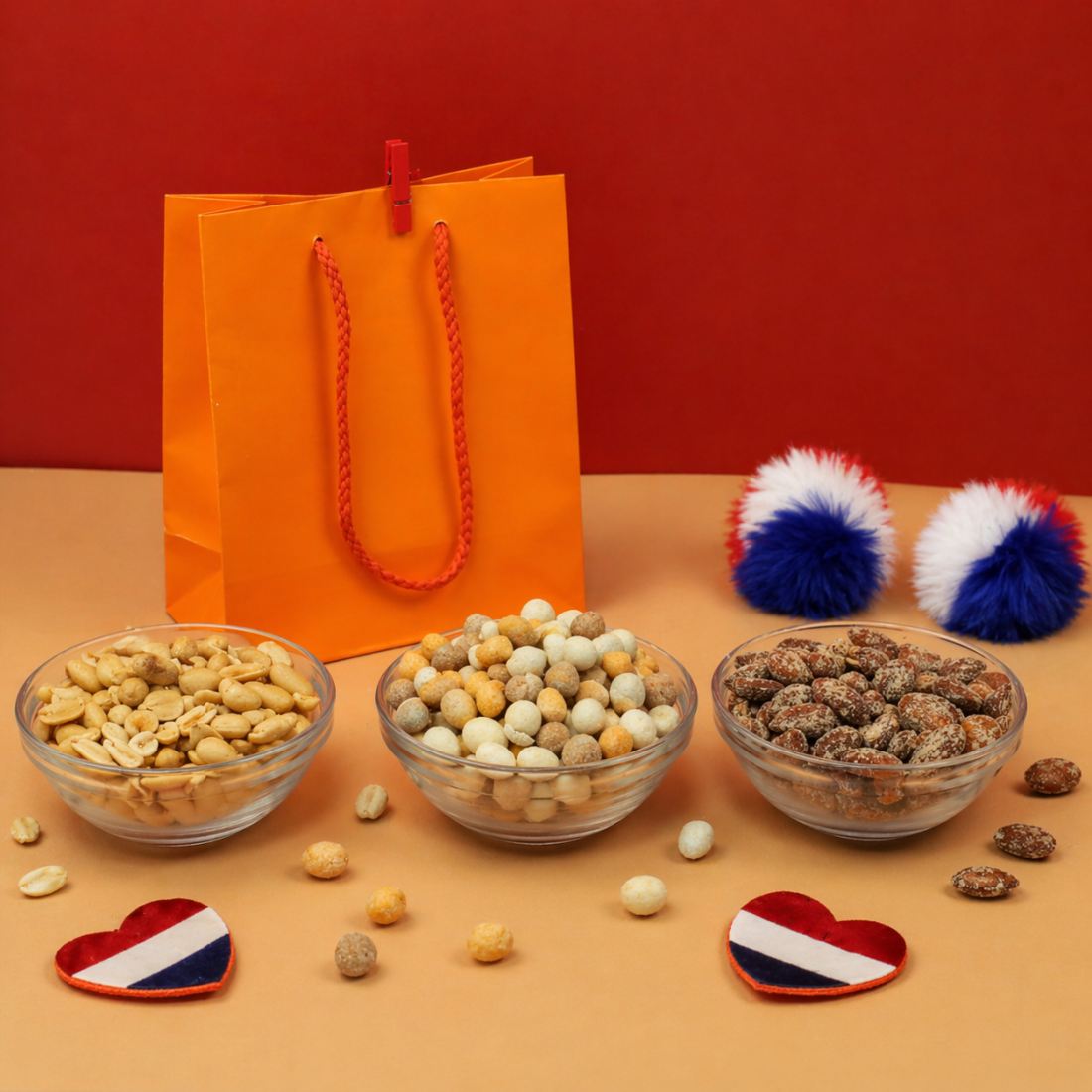 Oranje feest cadeautasje noten & borrelmix 