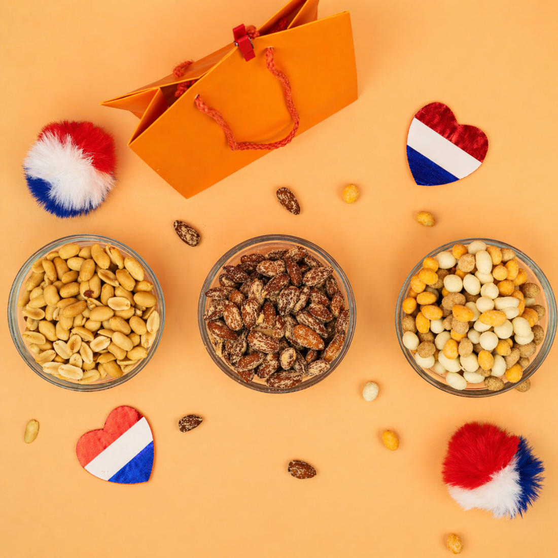 Oranje feest cadeautasje noten & borrelmix 